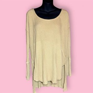 Free People Mustard Yellow Pullover Knit Distressed Sweater Medium